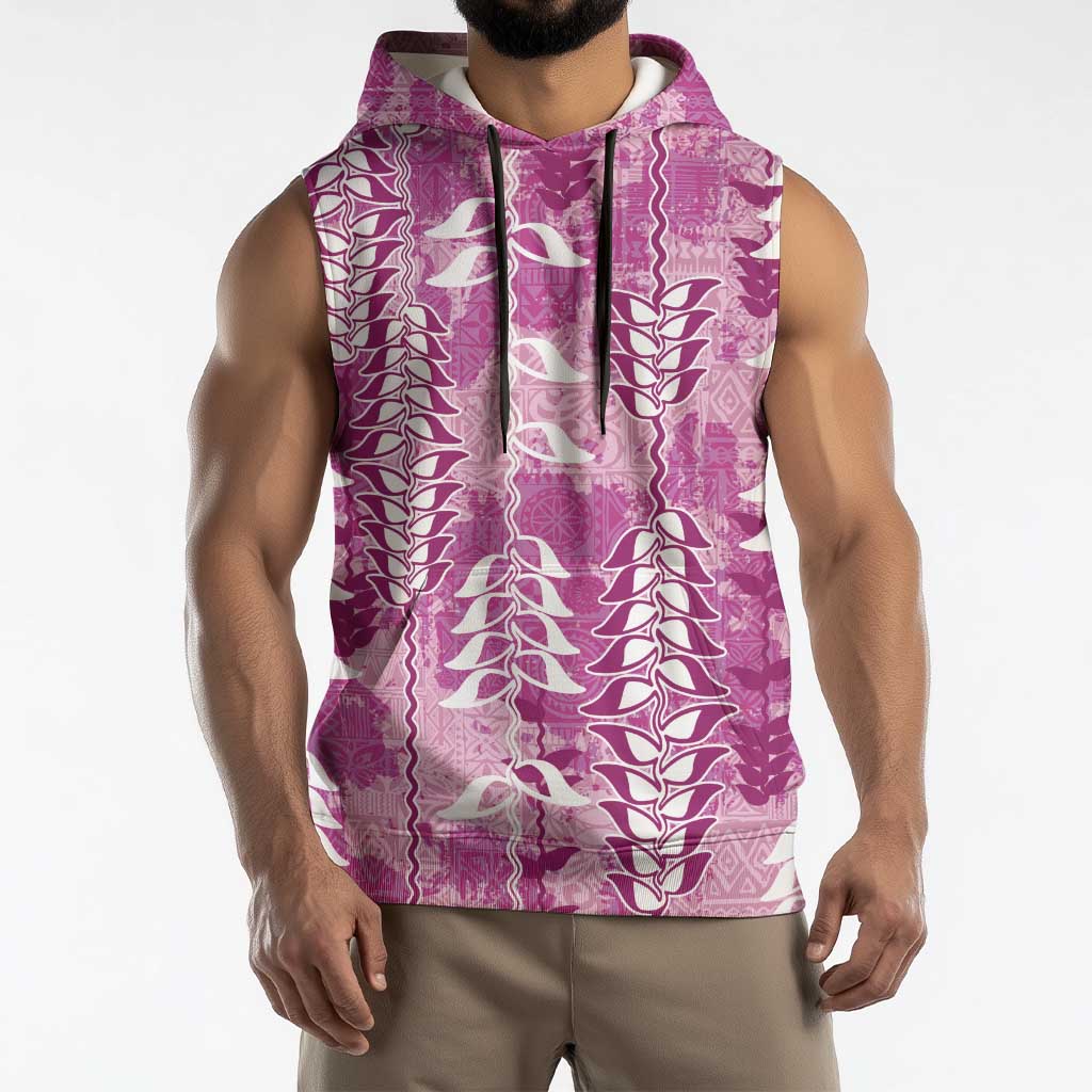 Magenta Hawaii Tapa Pattern Sleeveless Hoodie With Heliconia Vintage Style LT05 - Polynesian Pride