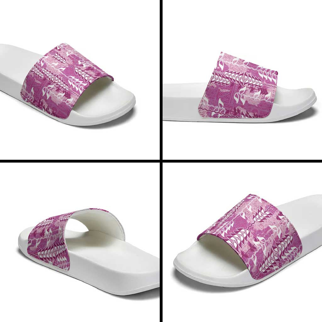 Magenta Hawaii Tapa Pattern Slide Sandals With Heliconia Vintage Style LT05 - Polynesian Pride