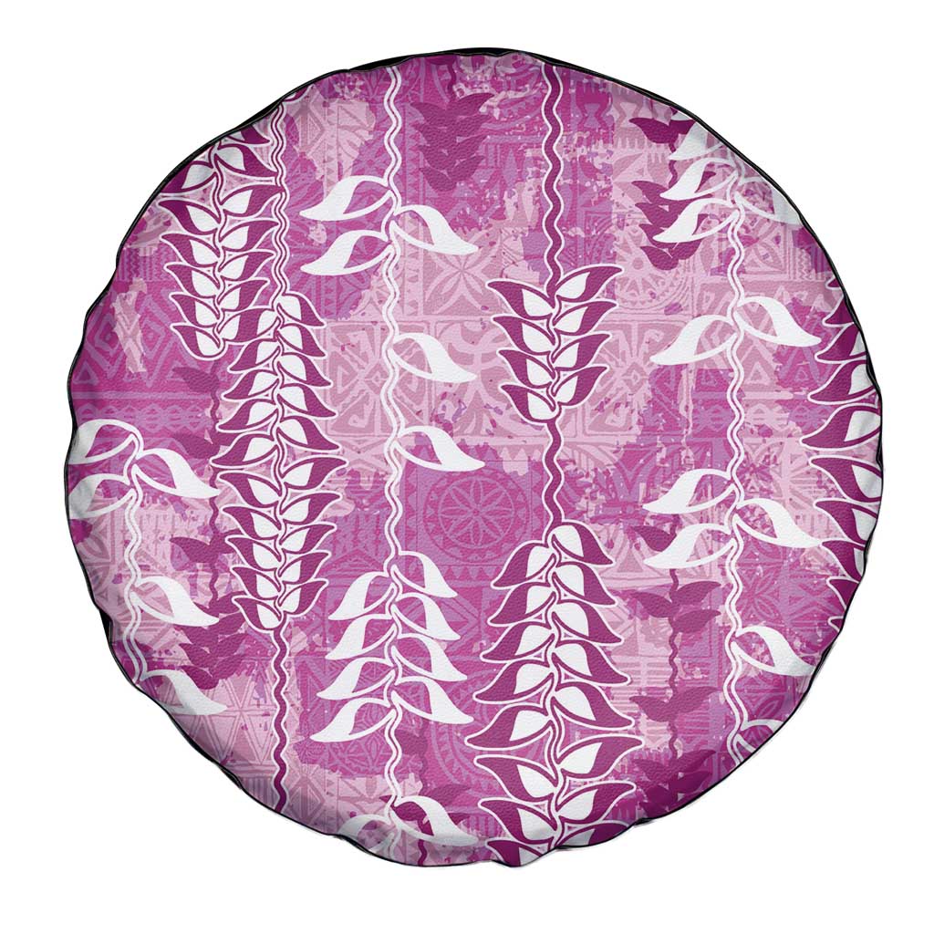 Magenta Hawaii Tapa Pattern Spare Tire Cover With Heliconia Vintage Style LT05 - Polynesian Pride