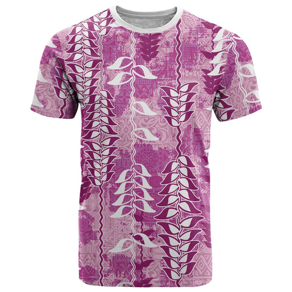 Magenta Hawaii Tapa Pattern T Shirt With Heliconia Vintage Style LT05 Magenta - Polynesian Pride