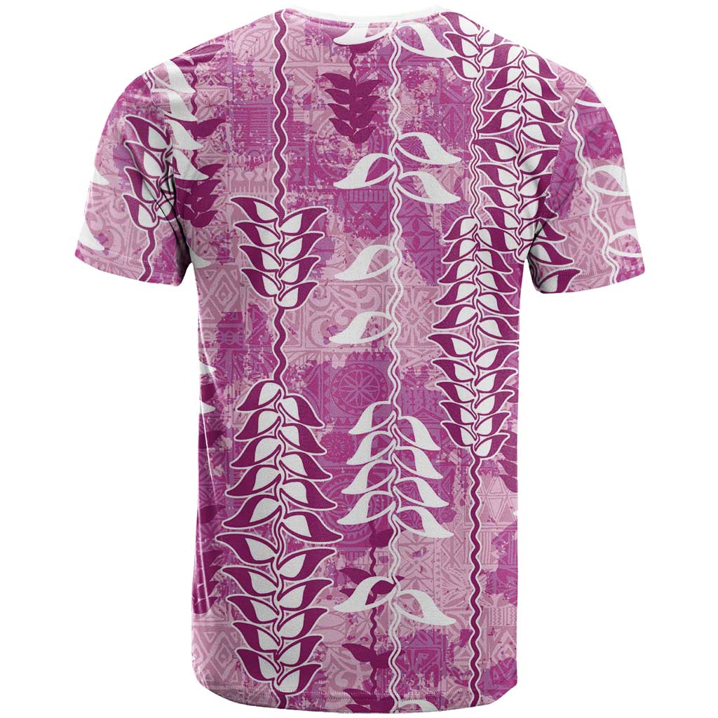 Magenta Hawaii Tapa Pattern T Shirt With Heliconia Vintage Style LT05 - Polynesian Pride