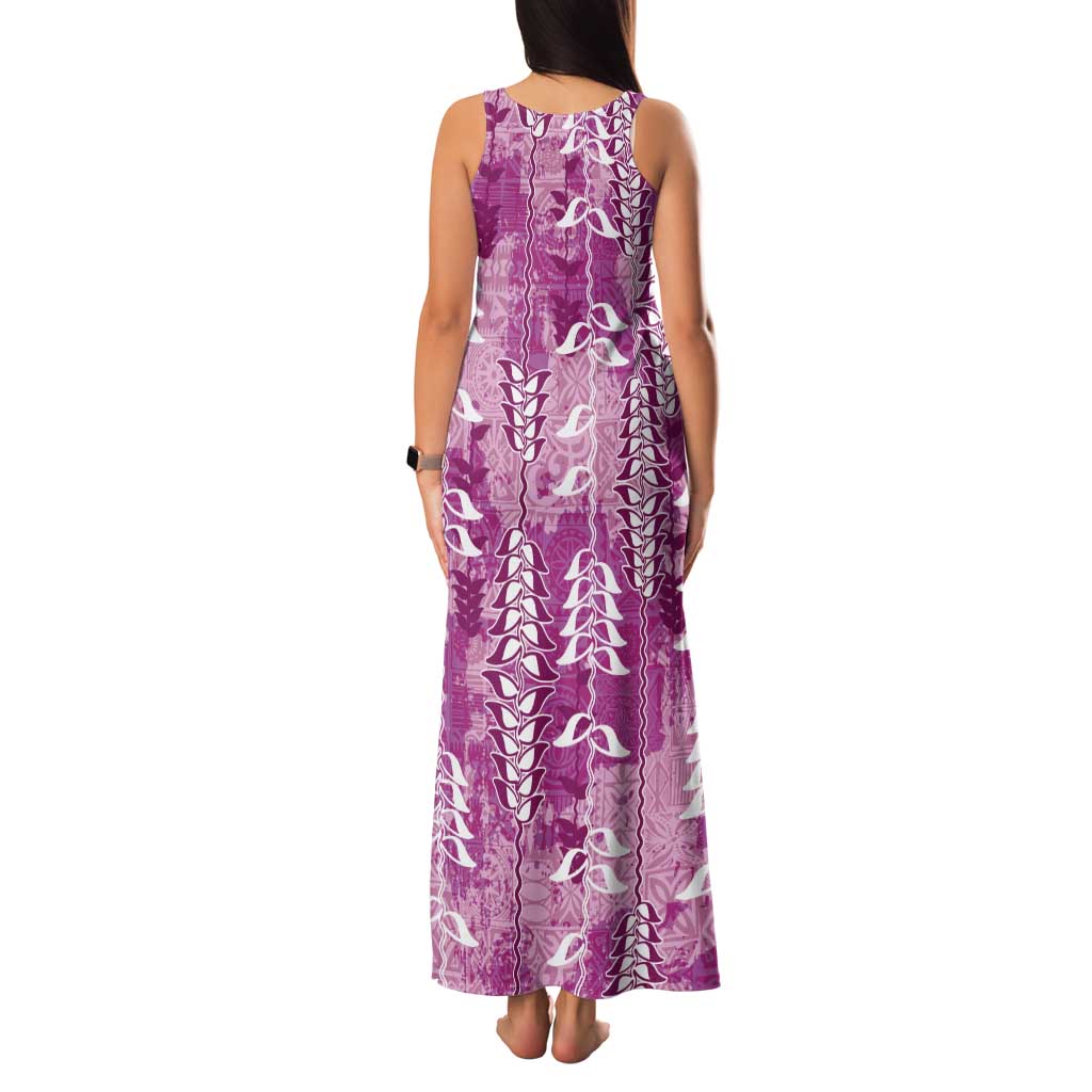 Magenta Hawaii Tapa Pattern Tank Maxi Dress With Heliconia Vintage Style LT05 - Polynesian Pride