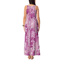Magenta Hawaii Tapa Pattern Tank Maxi Dress With Heliconia Vintage Style LT05 - Polynesian Pride