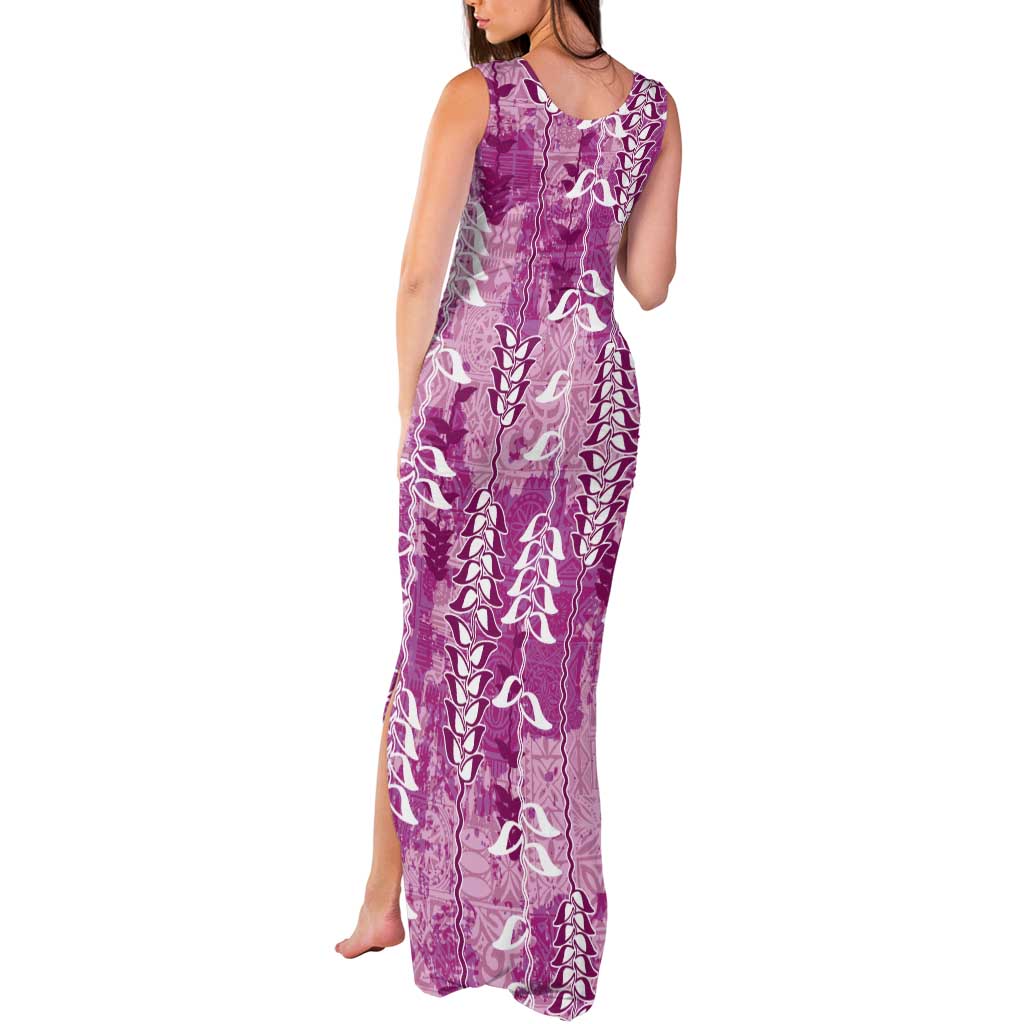 Magenta Hawaii Tapa Pattern Tank Maxi Dress With Heliconia Vintage Style LT05 - Polynesian Pride