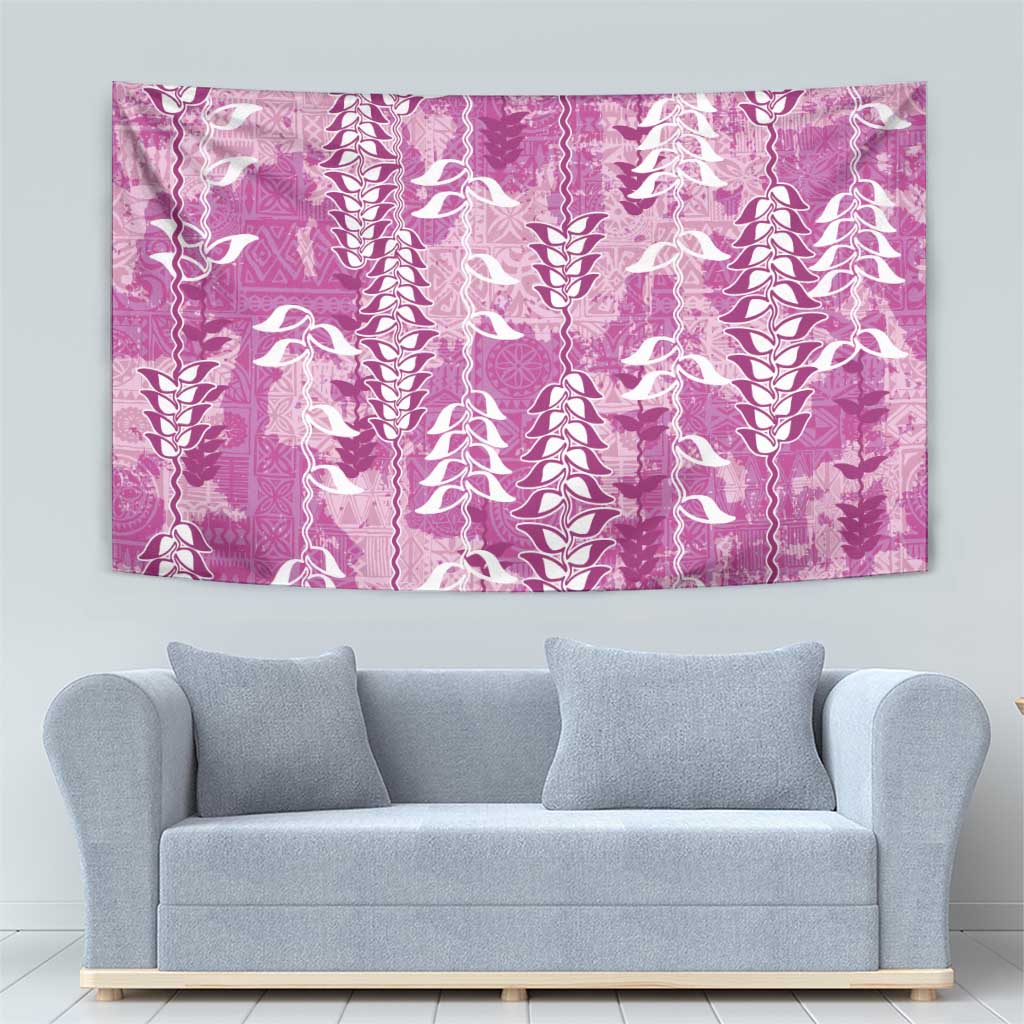 Magenta Hawaii Tapa Pattern Tapestry With Heliconia Vintage Style LT05 - Polynesian Pride