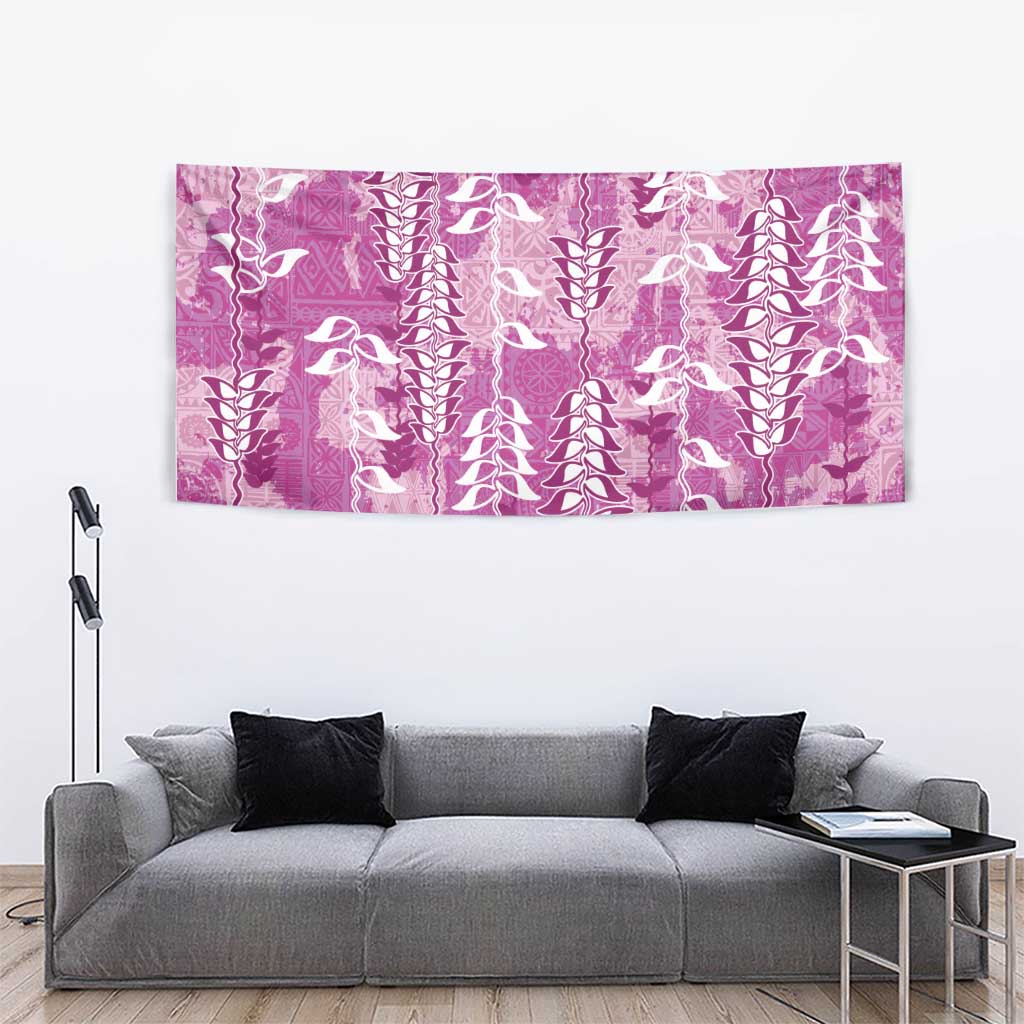 Magenta Hawaii Tapa Pattern Tapestry With Heliconia Vintage Style LT05 - Polynesian Pride