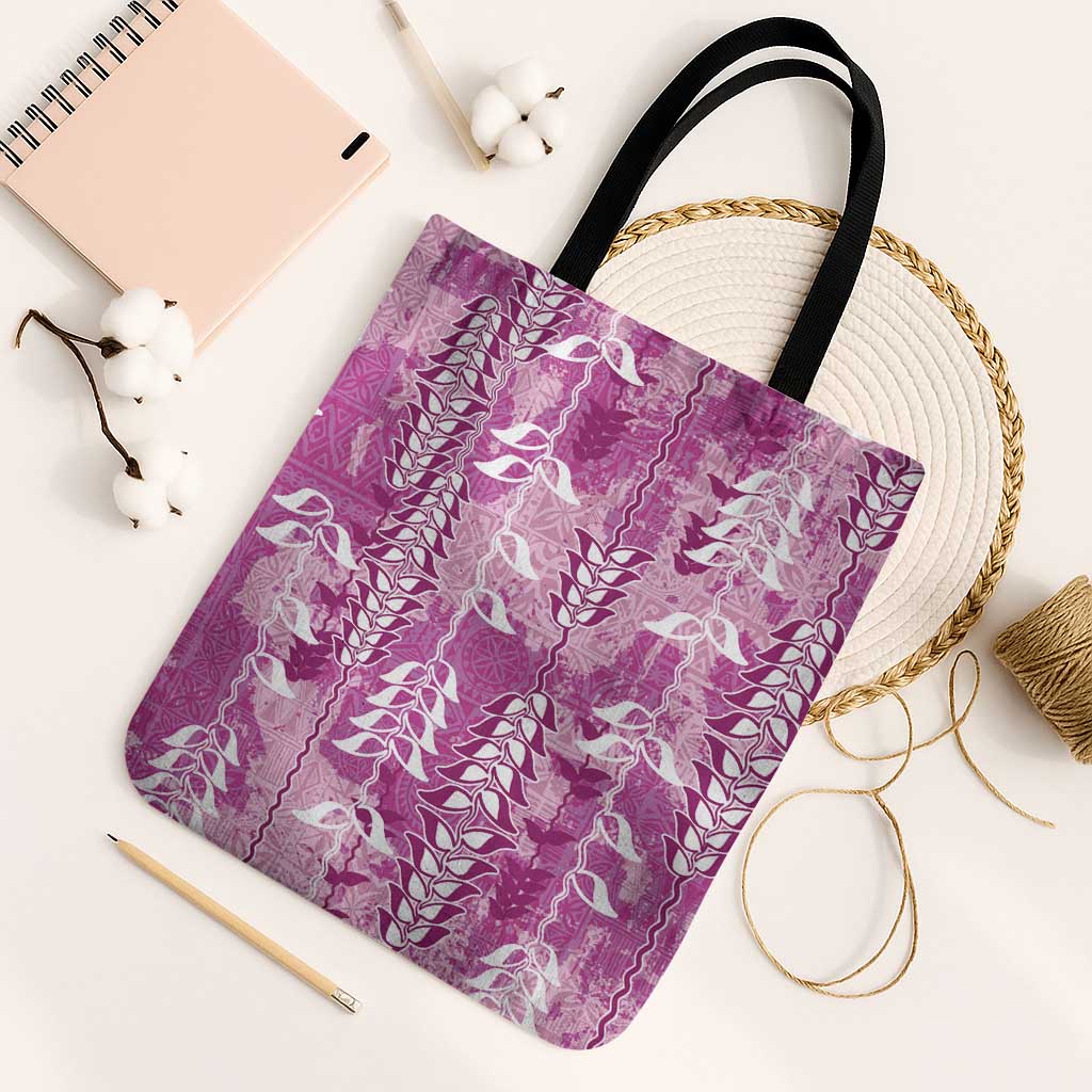 Magenta Hawaii Tapa Pattern Tote Bag With Heliconia Vintage Style LT05 Black Strap One Size Magenta - Polynesian Pride