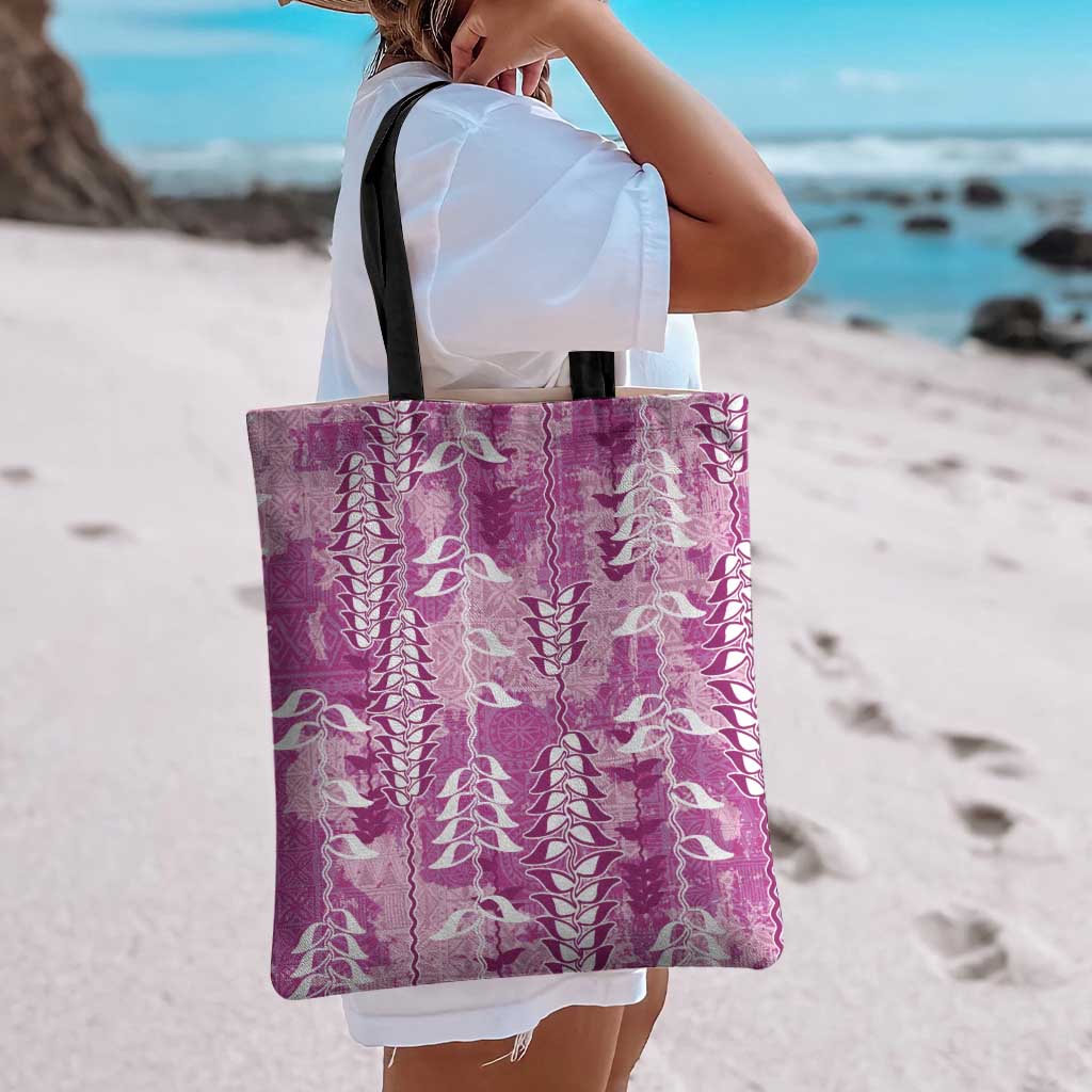 Magenta Hawaii Tapa Pattern Tote Bag With Heliconia Vintage Style LT05 - Polynesian Pride