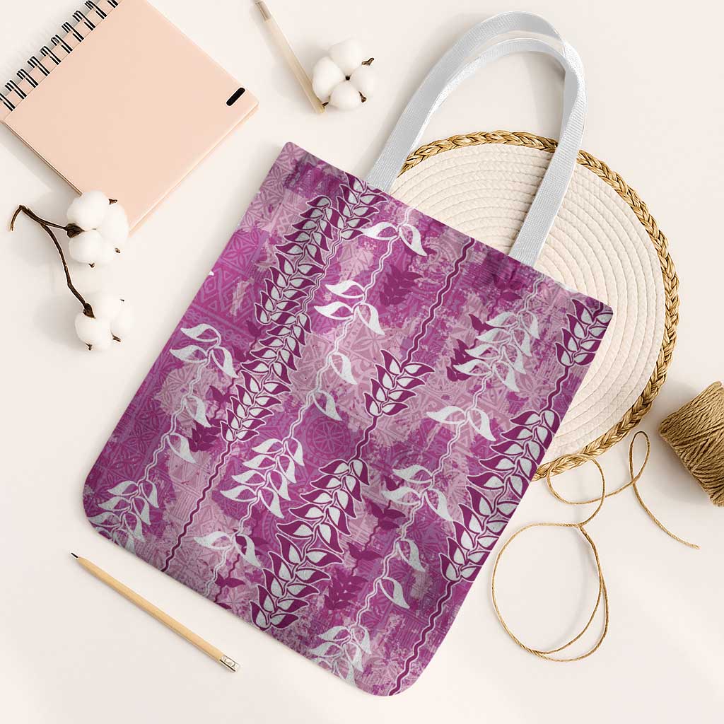 Magenta Hawaii Tapa Pattern Tote Bag With Heliconia Vintage Style LT05 White Strap One Size Magenta - Polynesian Pride