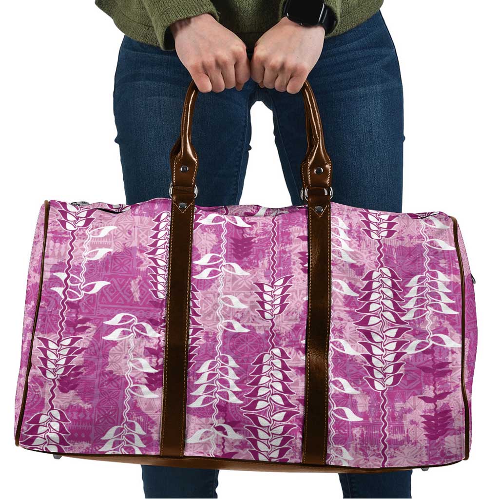 Magenta Hawaii Tapa Pattern Travel Bag With Heliconia Vintage Style LT05 Magenta - Polynesian Pride
