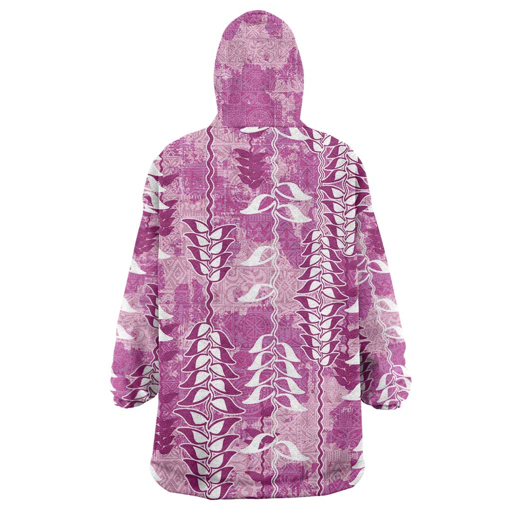 Magenta Hawaii Tapa Pattern Wearable Blanket Hoodie With Heliconia Vintage Style LT05 - Polynesian Pride