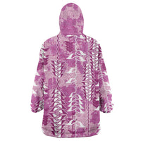 Magenta Hawaii Tapa Pattern Wearable Blanket Hoodie With Heliconia Vintage Style LT05 - Polynesian Pride