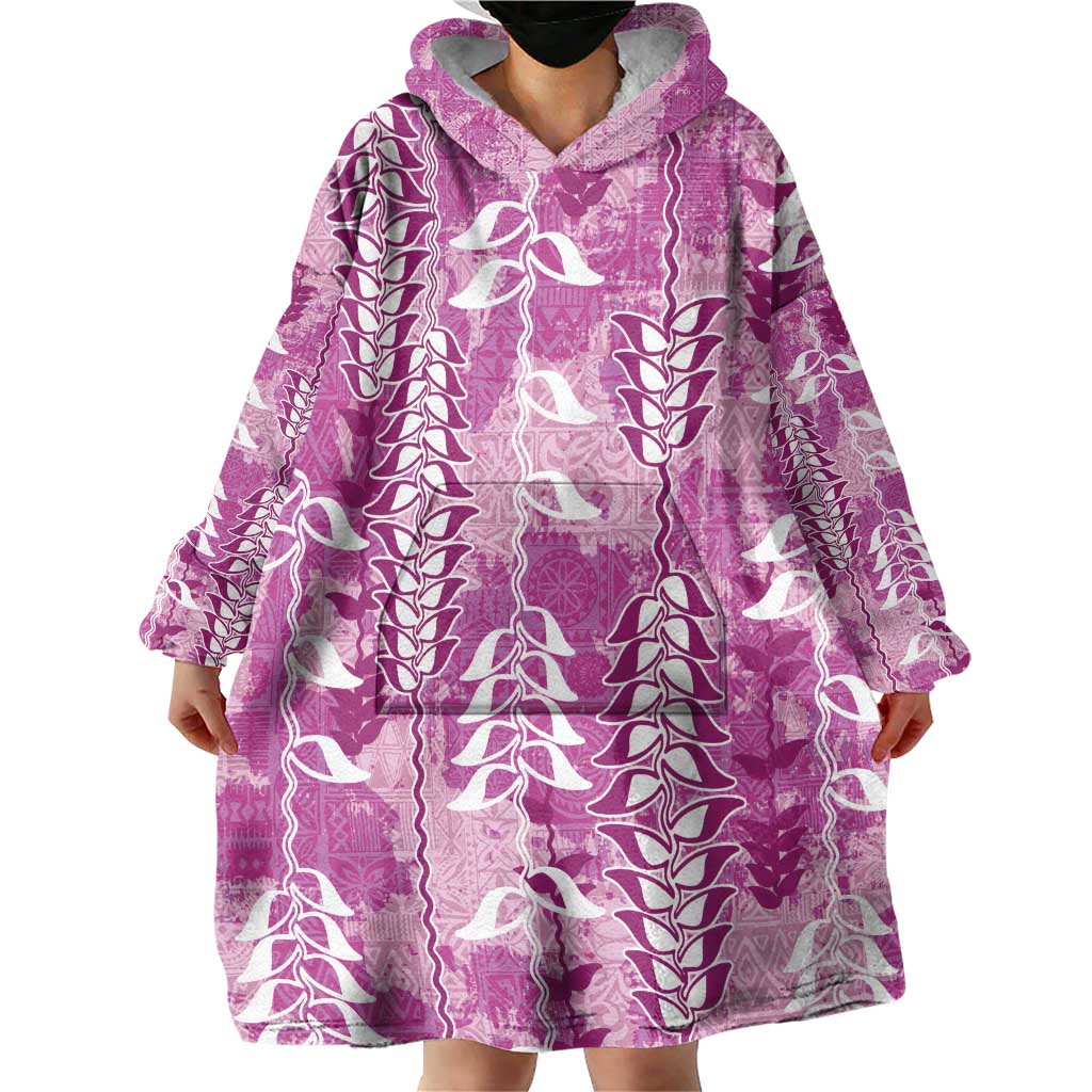 Magenta Hawaii Tapa Pattern Wearable Blanket Hoodie With Heliconia Vintage Style LT05 - Polynesian Pride