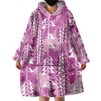 Magenta Hawaii Tapa Pattern Wearable Blanket Hoodie With Heliconia Vintage Style LT05 - Polynesian Pride