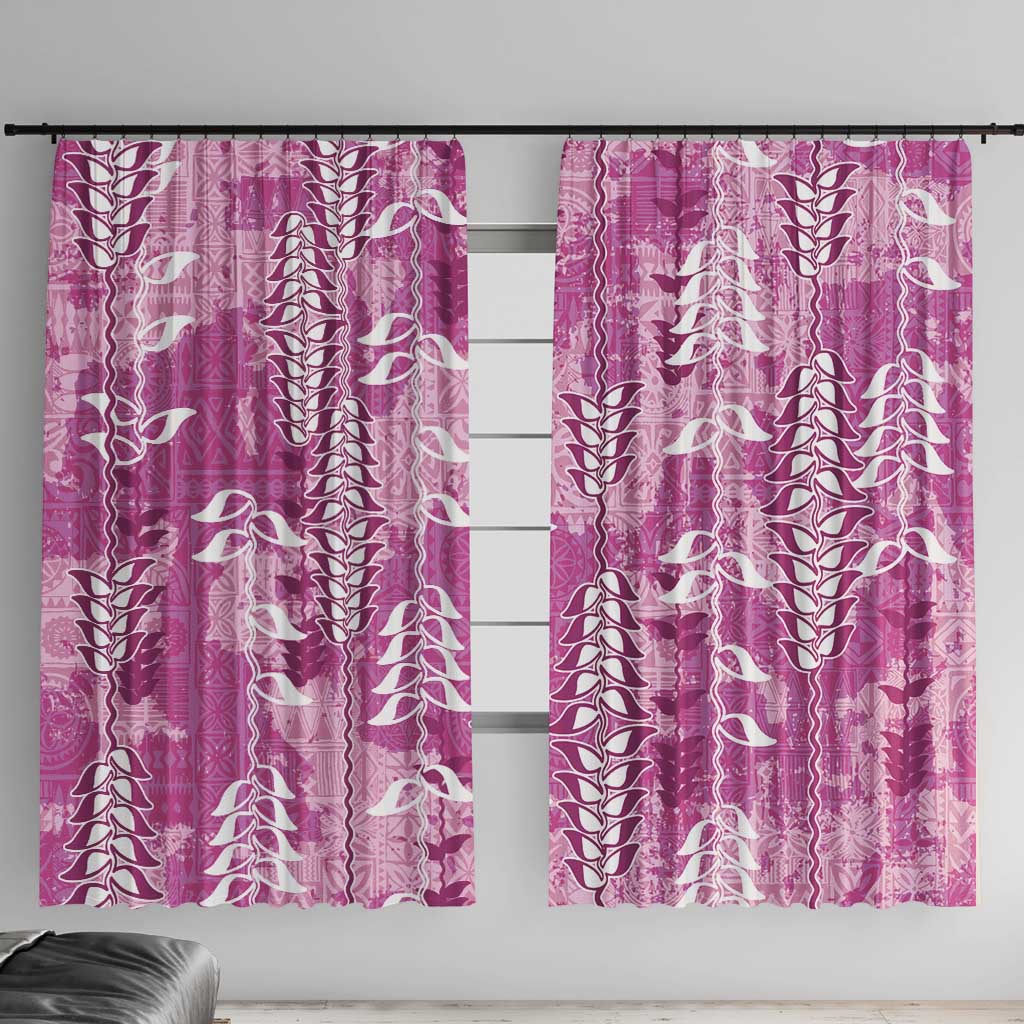 Magenta Hawaii Tapa Pattern Window Curtain With Heliconia Vintage Style LT05 With Hooks Magenta - Polynesian Pride