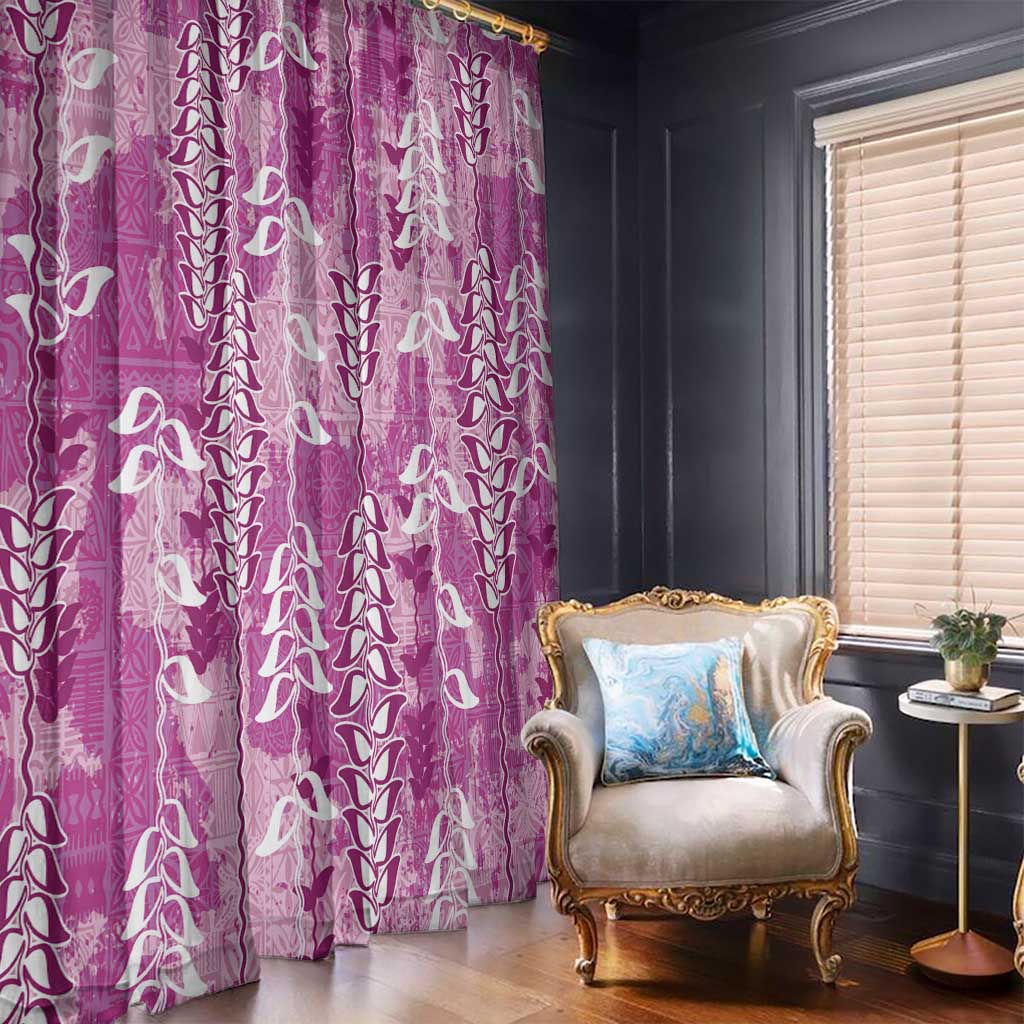 Magenta Hawaii Tapa Pattern Window Curtain With Heliconia Vintage Style LT05 - Polynesian Pride