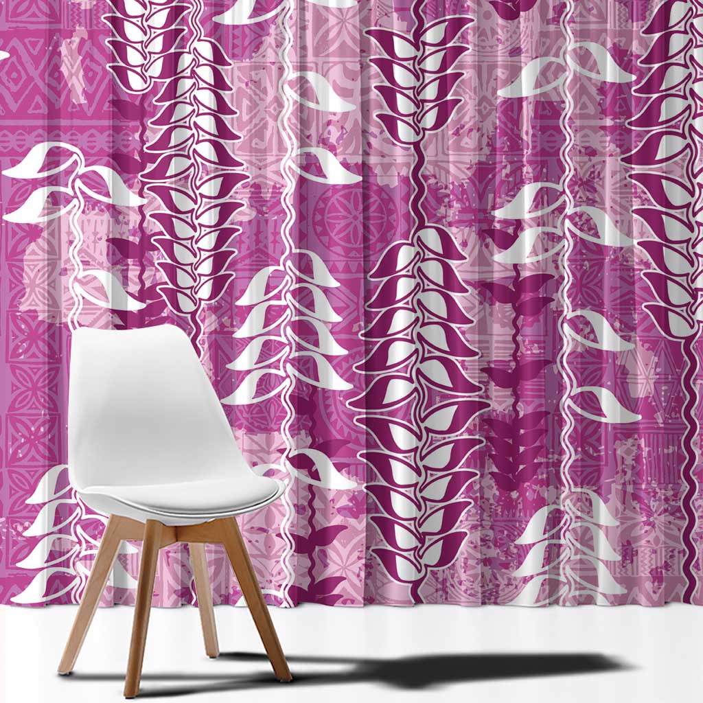 Magenta Hawaii Tapa Pattern Window Curtain With Heliconia Vintage Style LT05 - Polynesian Pride