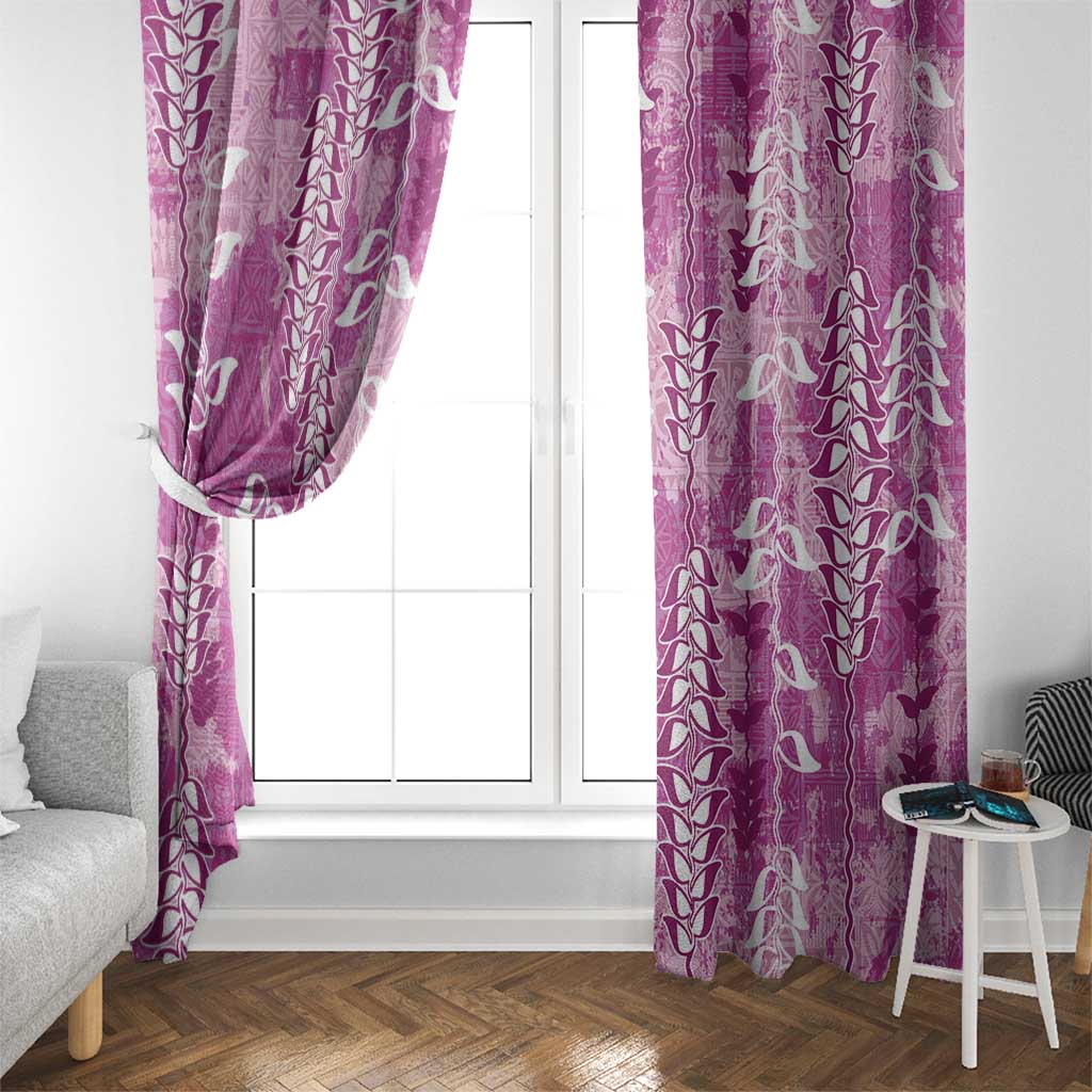 Magenta Hawaii Tapa Pattern Window Curtain With Heliconia Vintage Style LT05 - Polynesian Pride