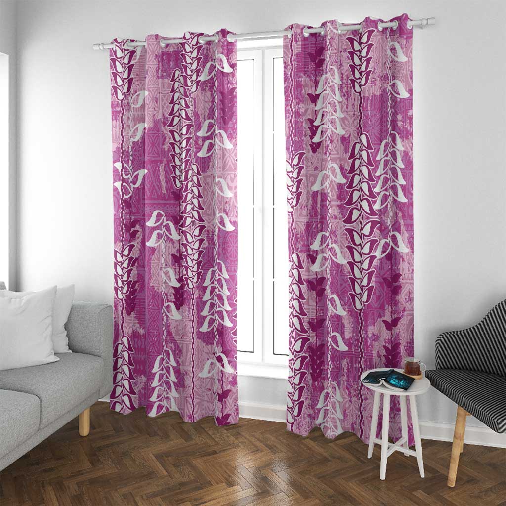 Magenta Hawaii Tapa Pattern Window Curtain With Heliconia Vintage Style LT05 With Grommets Magenta - Polynesian Pride