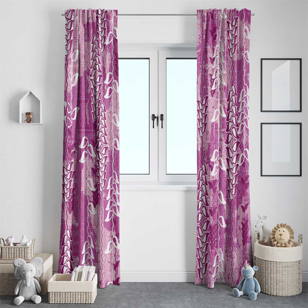 Magenta Hawaii Tapa Pattern Window Curtain With Heliconia Vintage Style LT05 - Polynesian Pride