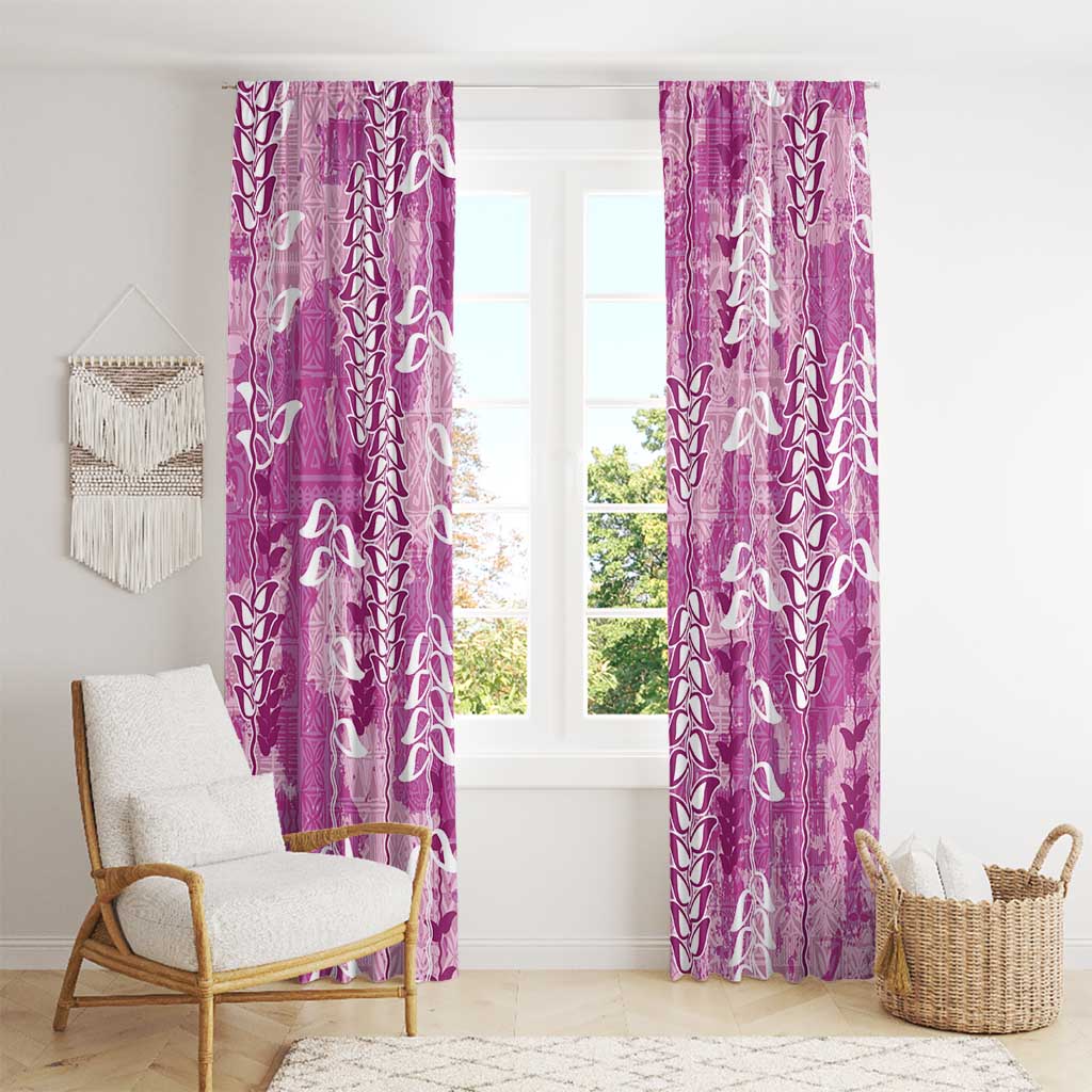 Magenta Hawaii Tapa Pattern Window Curtain With Heliconia Vintage Style LT05 - Polynesian Pride