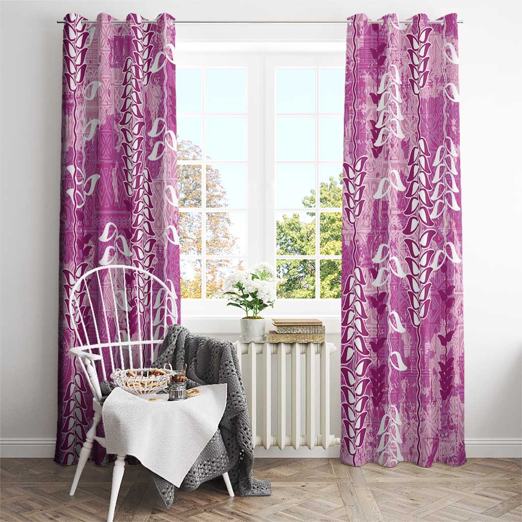 Magenta Hawaii Tapa Pattern Window Curtain With Heliconia Vintage Style LT05 - Polynesian Pride