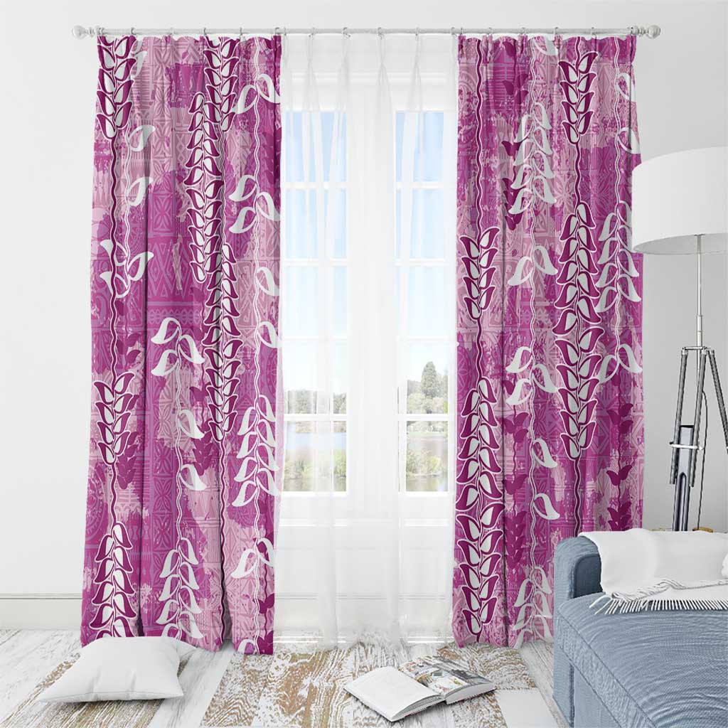 Magenta Hawaii Tapa Pattern Window Curtain With Heliconia Vintage Style LT05 - Polynesian Pride