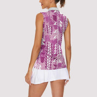 Magenta Hawaii Tapa Pattern Women Sleeveless Polo Shirt With Heliconia Vintage Style LT05 - Polynesian Pride