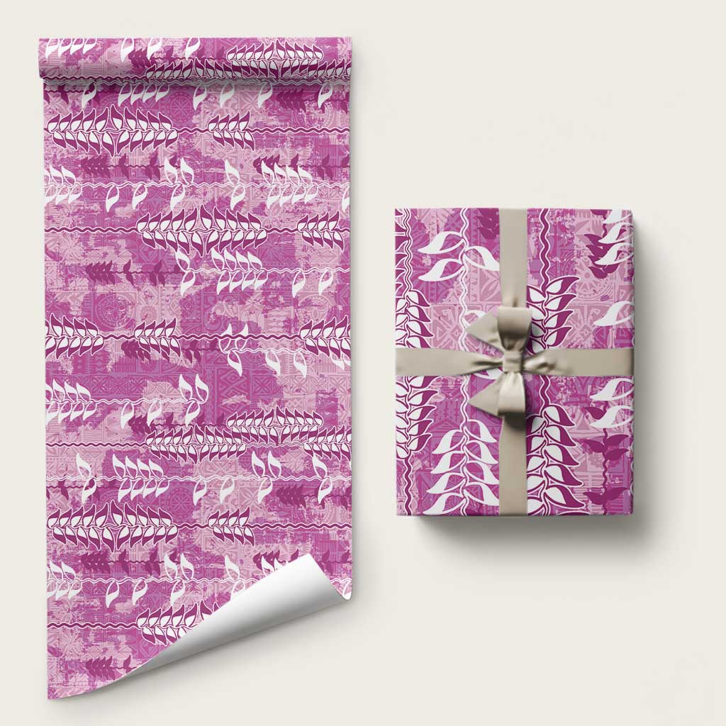 Magneta Hawaii Tapa Pattern Wrapping Paper With Heliconia Vintage Style LT05 58" × 23" Magneta - Polynesian Pride