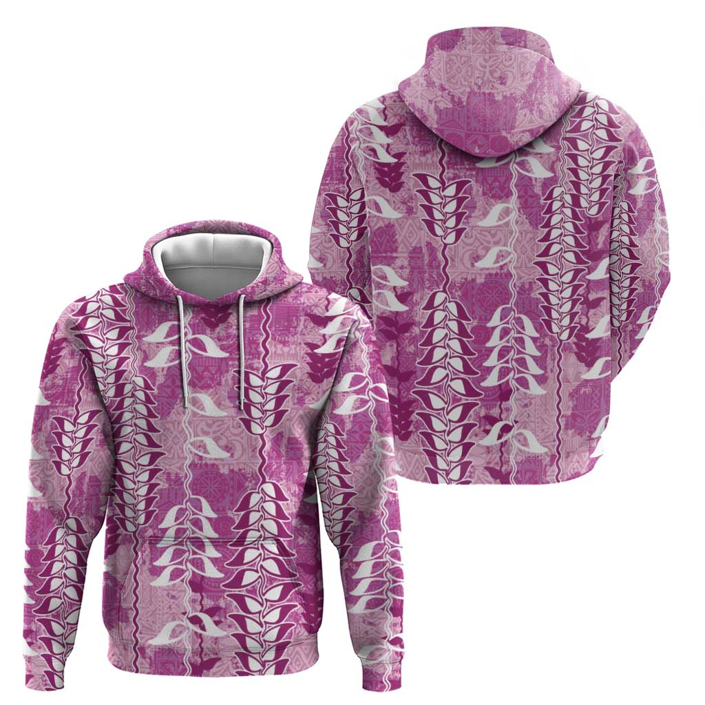 Magenta Hawaii Tapa Pattern Zip Hoodie With Heliconia Vintage Style LT05 - Polynesian Pride