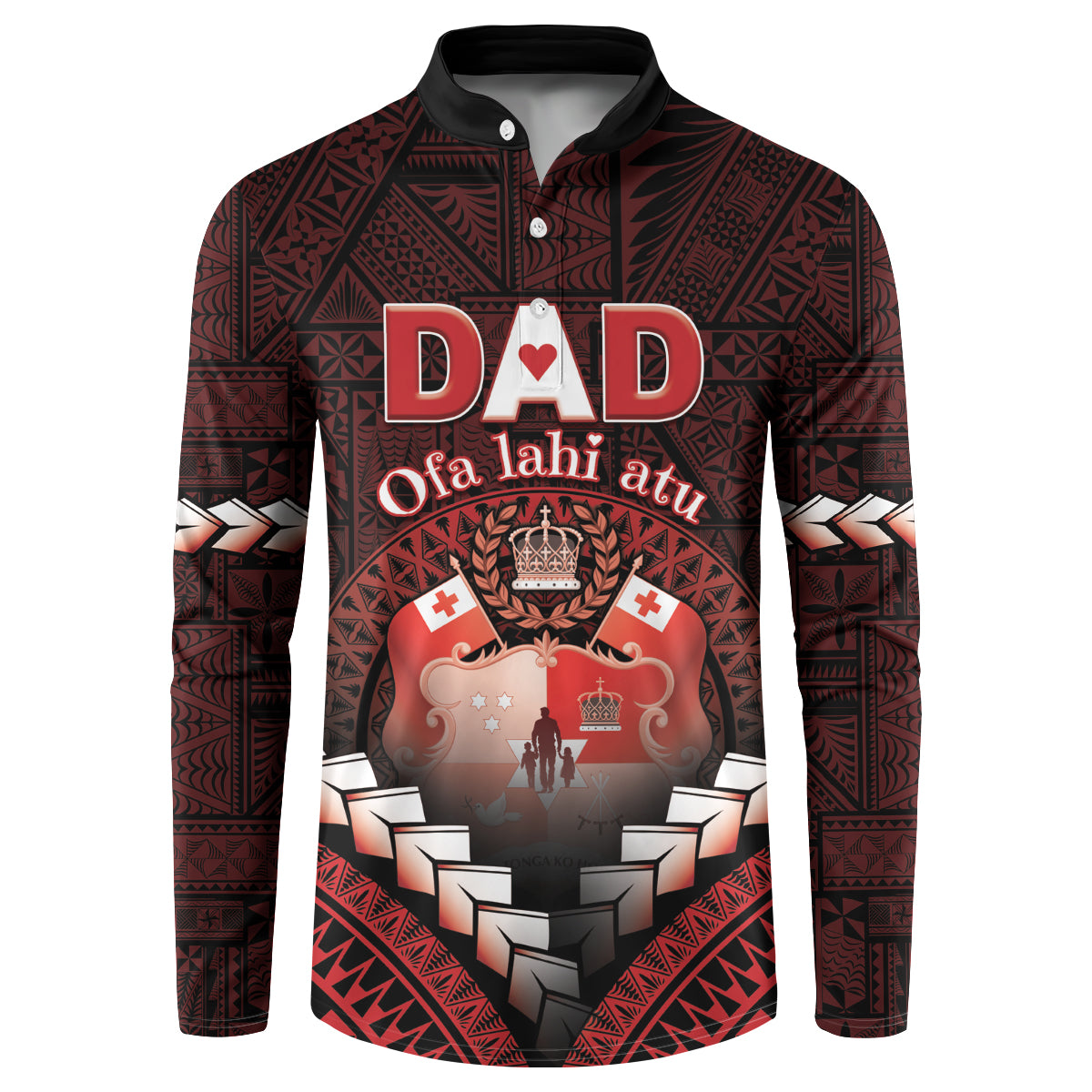 Personalised Tonga Happy Father's Day Button Sweatshirt Ofa Lahi Atu Dad Polynesian Tribal LT05 Red - Polynesian Pride