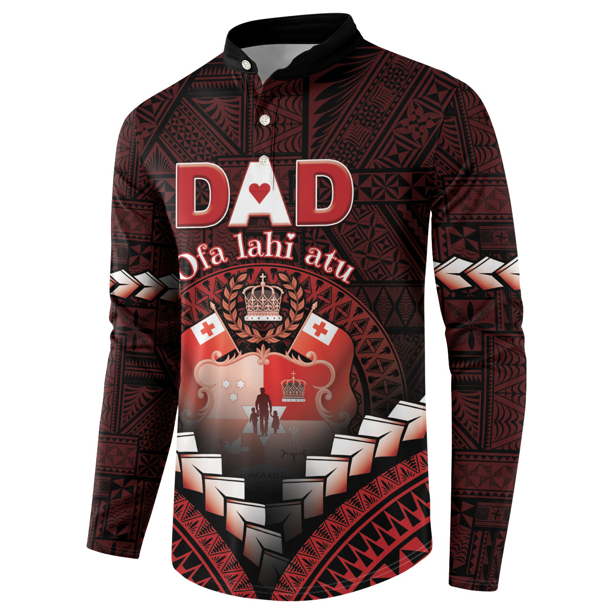 Personalised Tonga Happy Father's Day Button Sweatshirt Ofa Lahi Atu Dad Polynesian Tribal LT05 - Polynesian Pride
