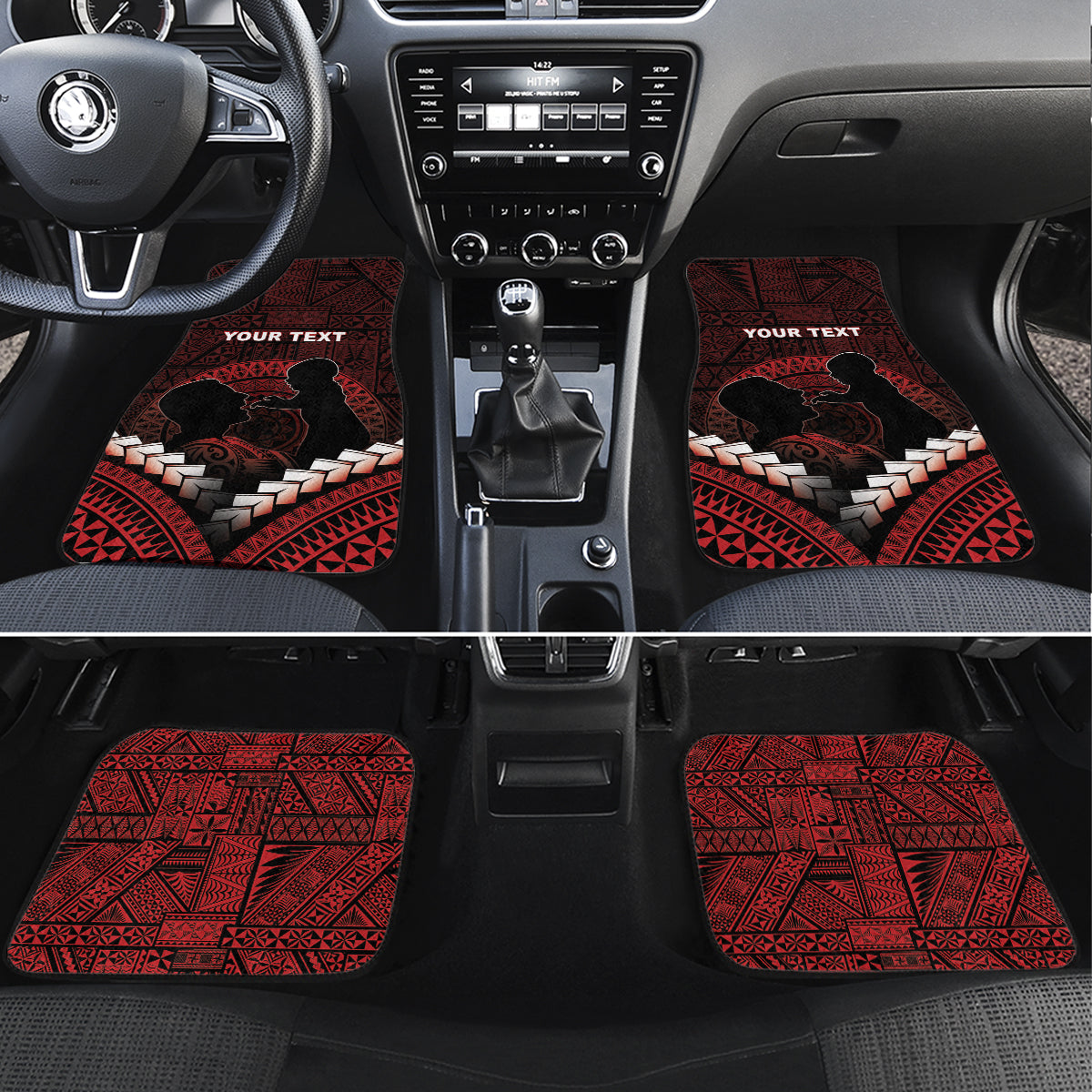 Personalised Tonga Happy Father's Day Car Mats Ofa Lahi Atu Dad Polynesian Tribal LT05 Set 4pcs Red - Polynesian Pride