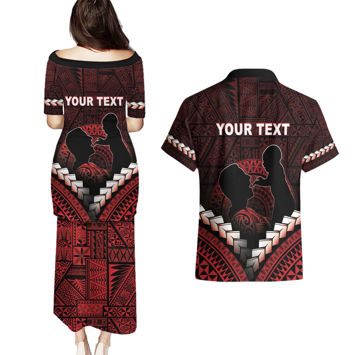 Personalised Tonga Happy Father's Day Couples Matching Puletasi and Hawaiian Shirt Ofa Lahi Atu Dad Polynesian Tribal