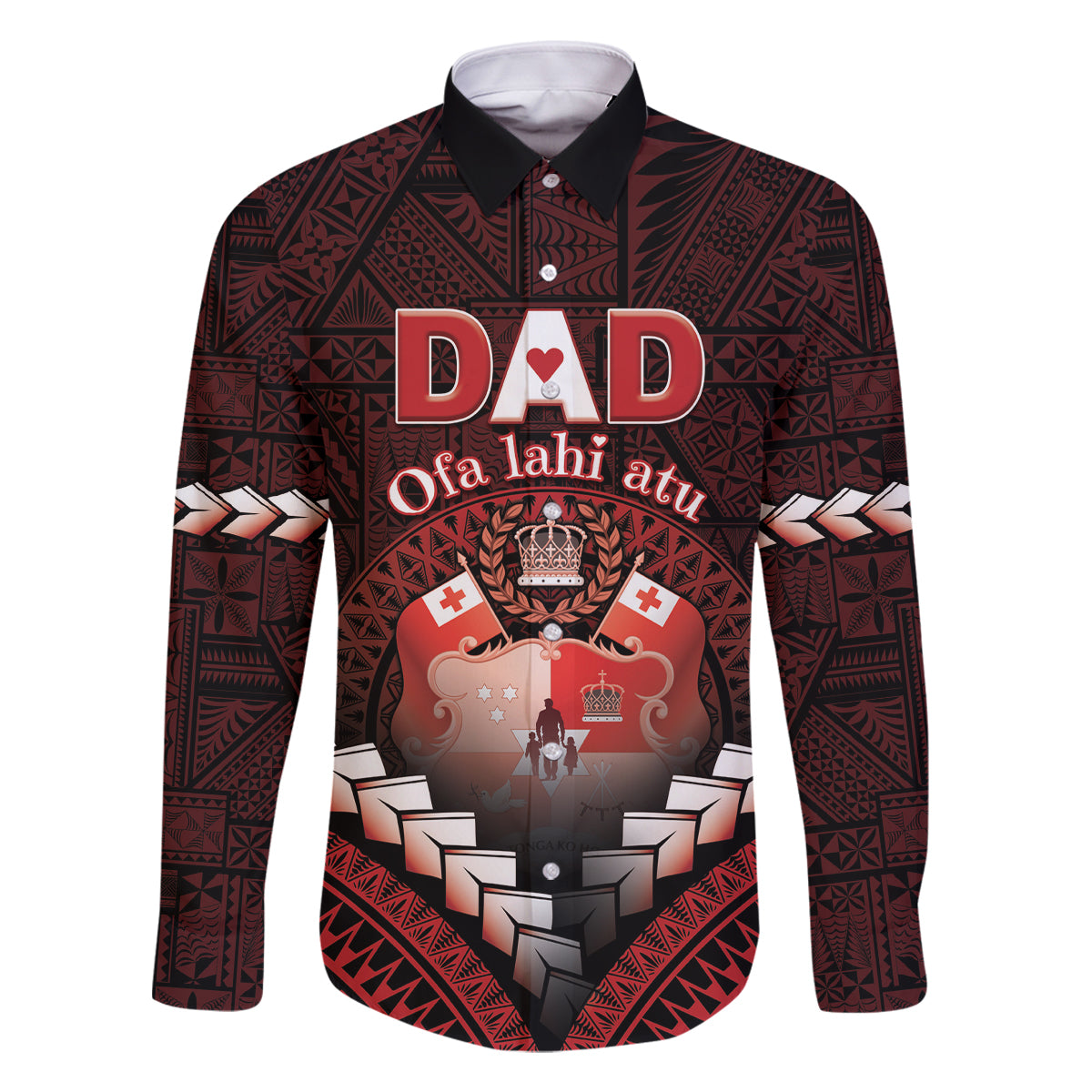 Personalised Tonga Happy Father's Day Family Matching Long Sleeve Bodycon Dress and Hawaiian Shirt Ofa Lahi Atu Dad Polynesian Tribal