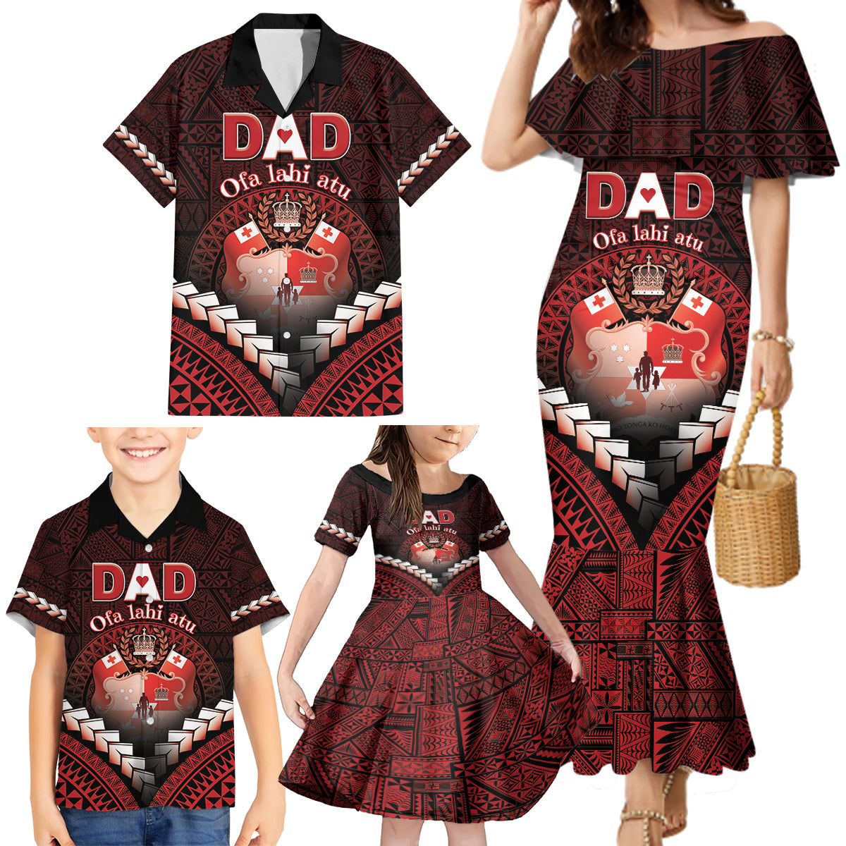 Personalised Tonga Happy Father's Day Family Matching Mermaid Dress and Hawaiian Shirt Ofa Lahi Atu Dad Polynesian Tribal LT05 - Polynesian Pride