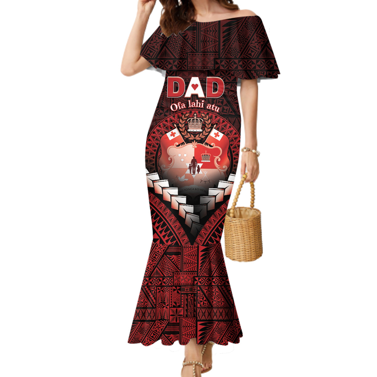 Personalised Tonga Happy Father's Day Family Matching Mermaid Dress and Hawaiian Shirt Ofa Lahi Atu Dad Polynesian Tribal