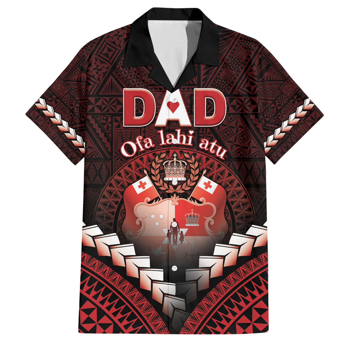 Personalised Tonga Happy Father's Day Family Matching Short Sleeve Bodycon Dress and Hawaiian Shirt Ofa Lahi Atu Dad Polynesian Tribal