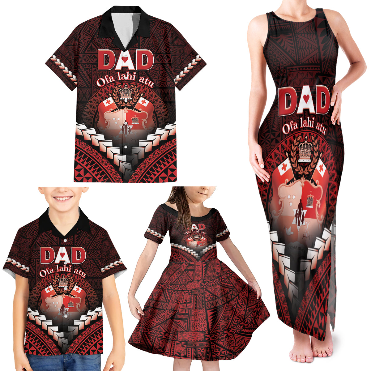 Personalised Tonga Happy Father's Day Family Matching Tank Maxi Dress and Hawaiian Shirt Ofa Lahi Atu Dad Polynesian Tribal