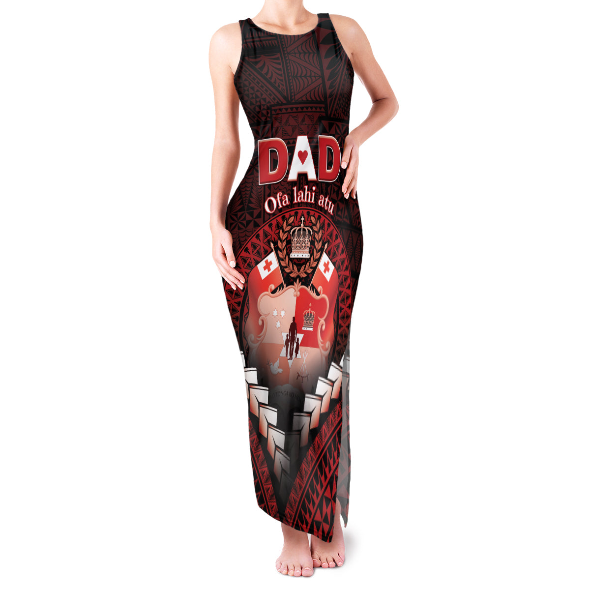 Personalised Tonga Happy Father's Day Family Matching Tank Maxi Dress and Hawaiian Shirt Ofa Lahi Atu Dad Polynesian Tribal