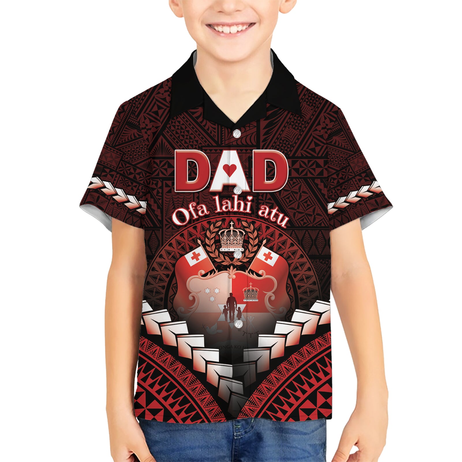 Personalised Tonga Happy Father's Day Kid Hawaiian Shirt Ofa Lahi Atu Dad Polynesian Tribal