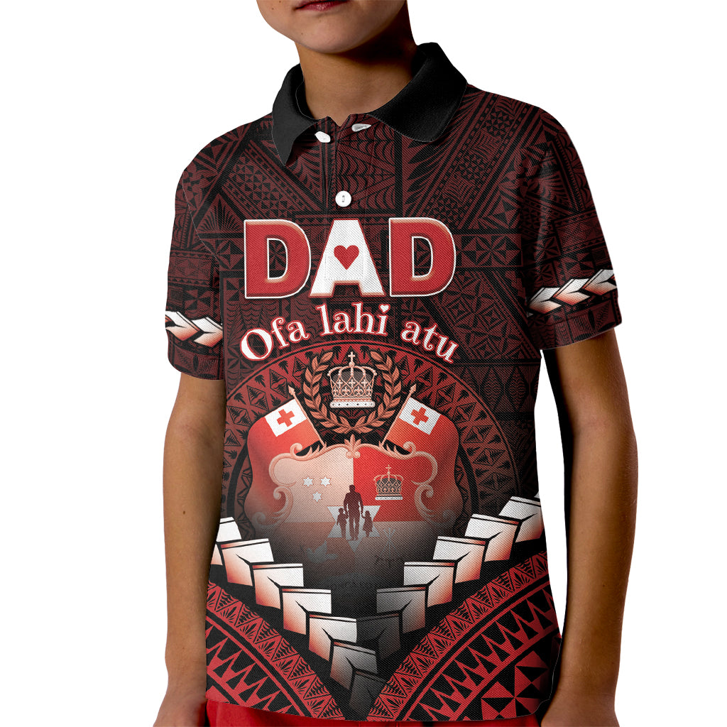 Personalised Tonga Happy Father's Day Kid Polo Shirt Ofa Lahi Atu Dad Polynesian Tribal