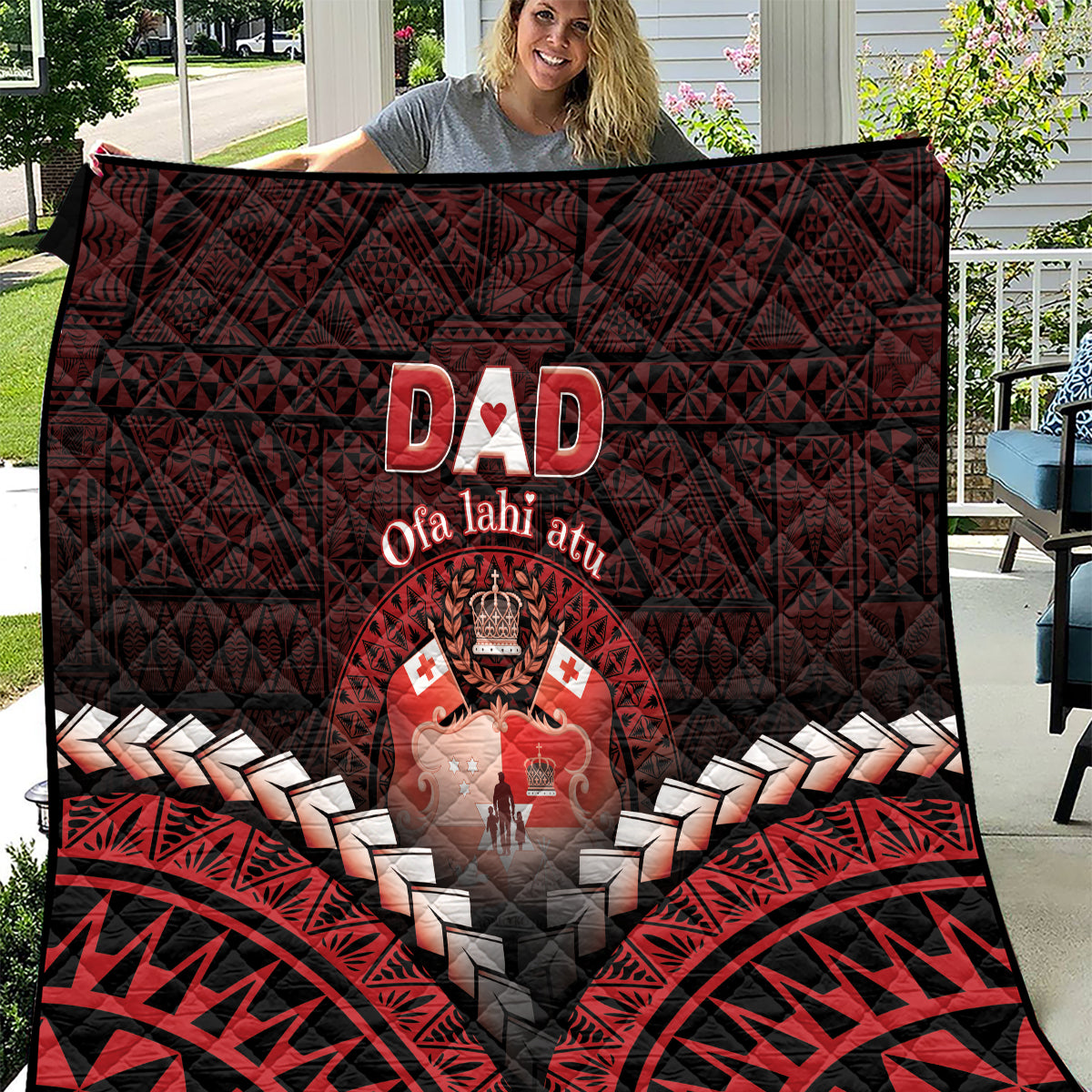 Tonga Happy Father's Day Quilt Ofa Lahi Atu Dad Polynesian Tribal