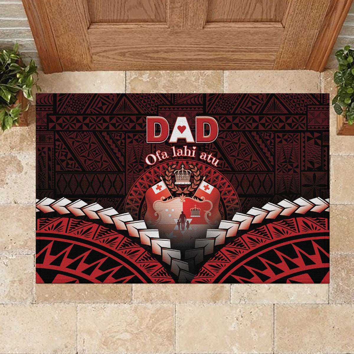 Tonga Happy Father's Day Rubber Doormat Ofa Lahi Atu Dad Polynesian Tribal