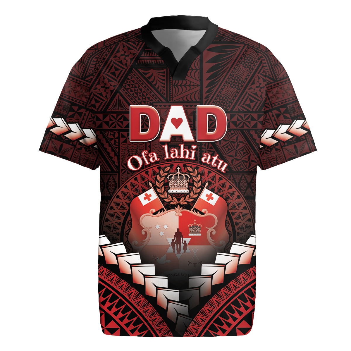 Personalised Tonga Happy Father's Day Rugby Jersey Ofa Lahi Atu Dad Polynesian Tribal