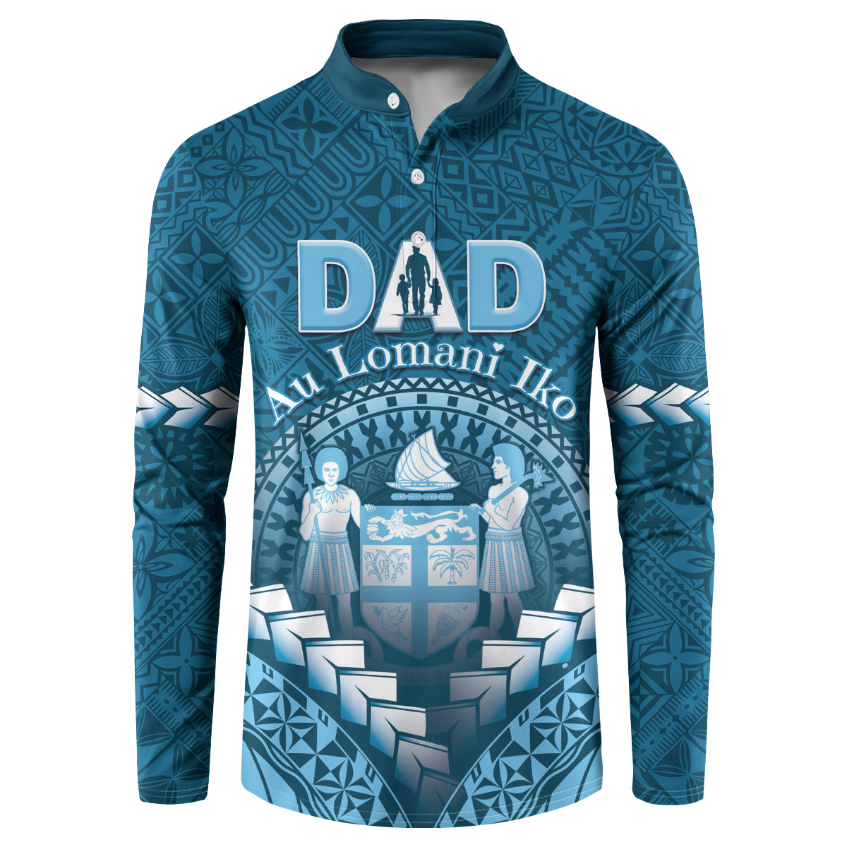 Personalised Fiji Happy Father's Day Button Sweatshirt Au Lomani Iko Dad Polynesian Tribal