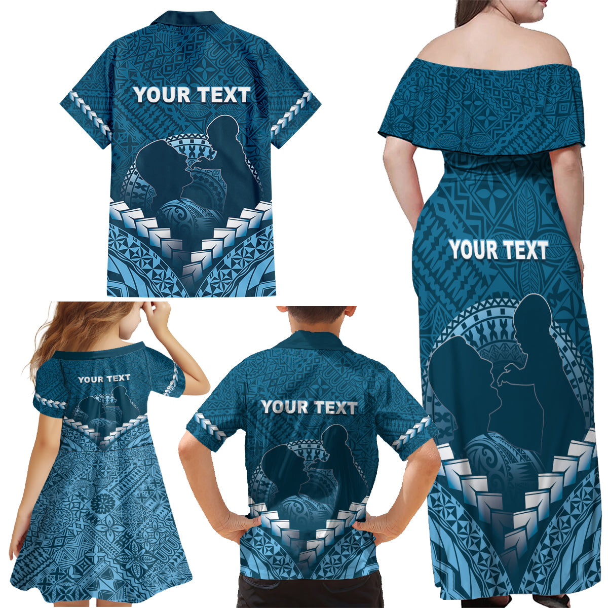 Personalised Fiji Happy Father's Day Family Matching Off Shoulder Maxi Dress and Hawaiian Shirt Au Lomani Iko Dad Polynesian Tribal