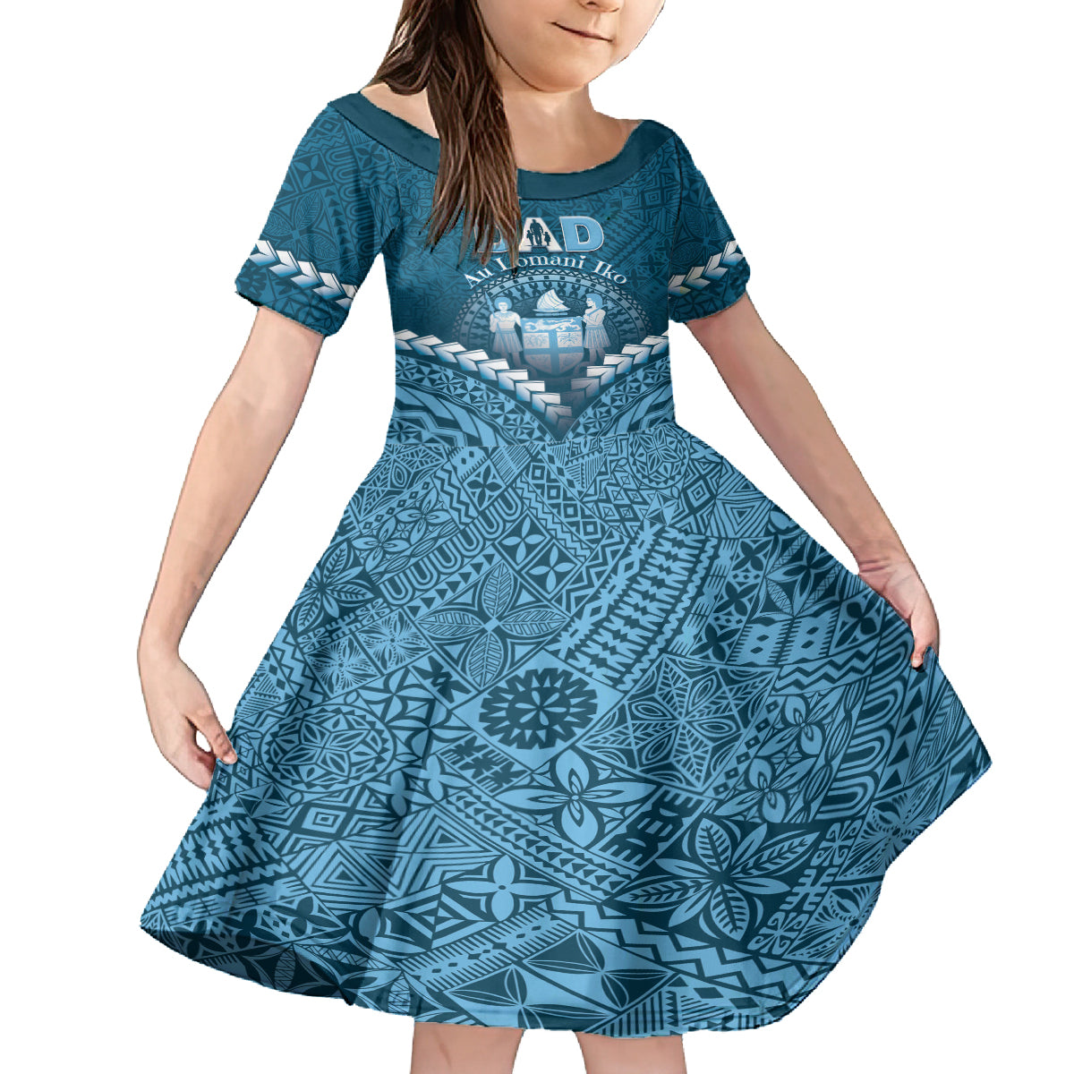 Personalised Fiji Happy Father's Day Kid Short Sleeve Dress Au Lomani Iko Dad Polynesian Tribal