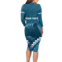 Personalised Fiji Happy Father's Day Long Sleeve Bodycon Dress Au Lomani Iko Dad Polynesian Tribal