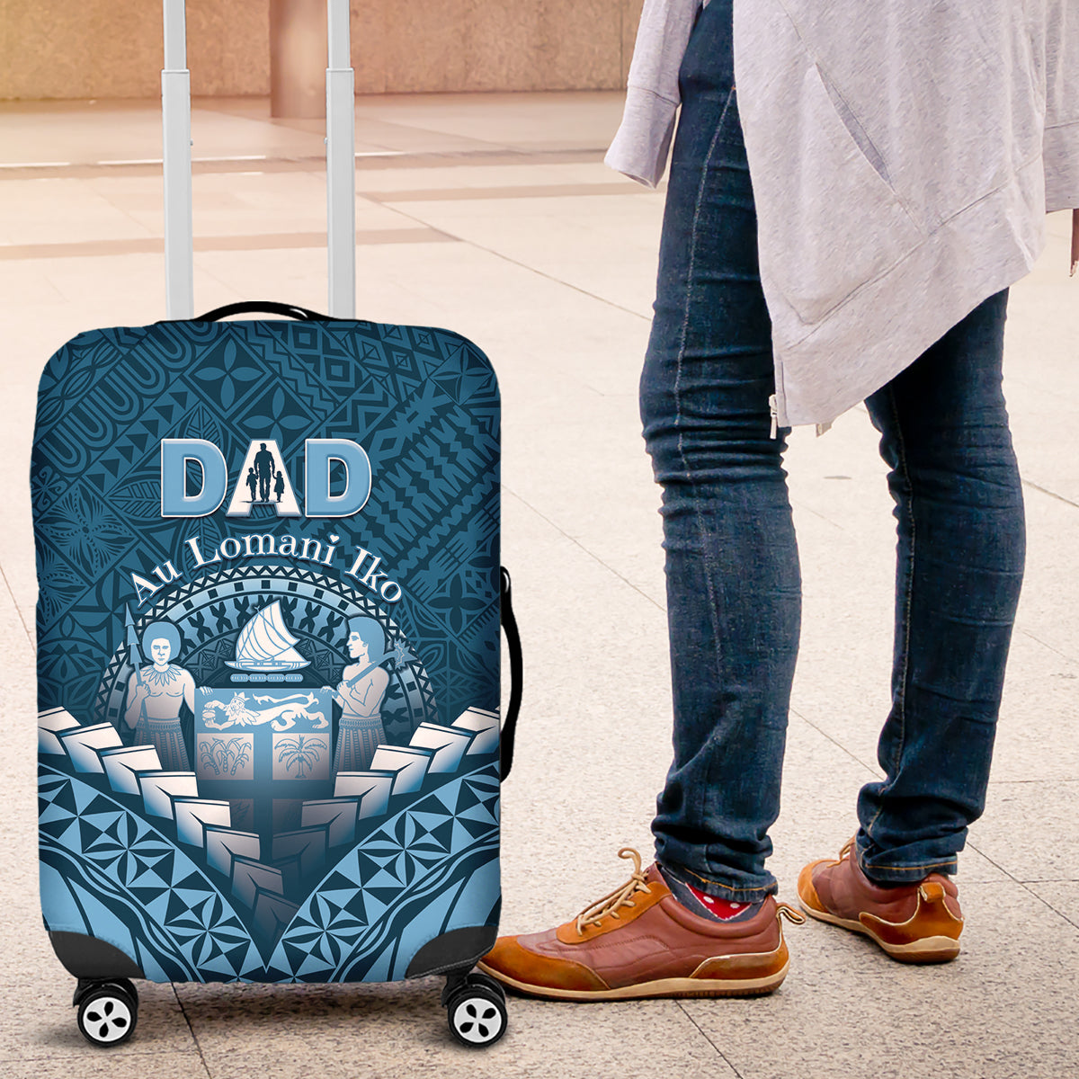 Fiji Happy Father's Day Luggage Cover Au Lomani Iko Dad Polynesian Tribal